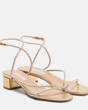 Aquazzura Luca Braided Metallic Leather Sandals - Natural
