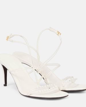 KHAITE Loop 75 Embellished Leather Sandals - White
