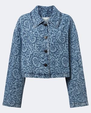Dries Van Noten Giacca Di Jeans Con Stampa - Blu
