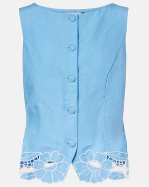 RIXO London Lucca Linen-Blend Vest - Blue