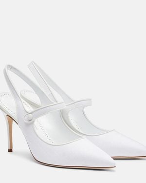 Manolo Blahnik Camparisli 90 Raffia Slingback Court Shoes - White