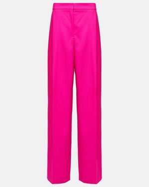 Oscar de la Renta Pleated High-Rise Wool And Mohair Trousers - Pink