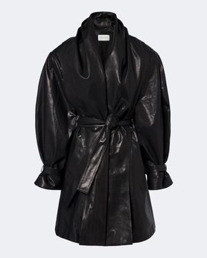 Magda Butrym Belted Draped Leather Jacket - Black