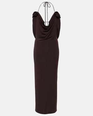 Magda Butrym Floral-Applique Draped Midi Dress - Purple
