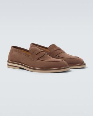Brunello Cucinelli Suede Penny Loafers - Brown