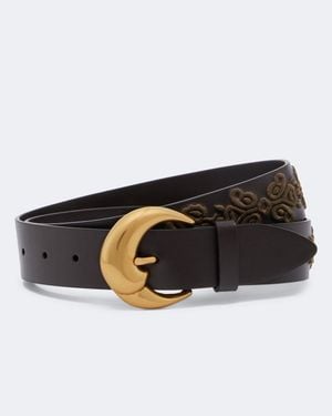 Etro Embroidered Leather Belt - Black