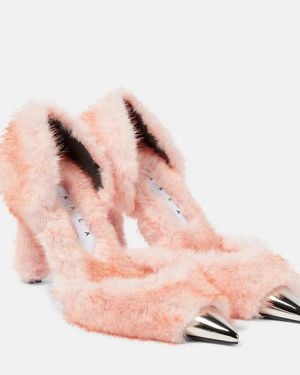 Area Dagger Faux Fur-Trimmed Court Shoes - Pink