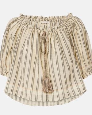 Ulla Johnson Paros Striped Cropped Cotton Top - Natural