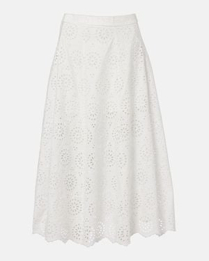 FRAME The Deco Broderie Anglaise Cotton Midi Skirt - White