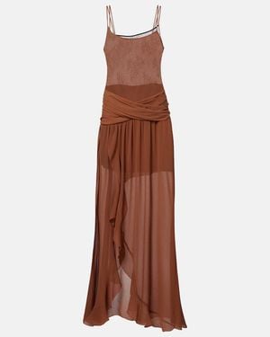 JACQUES WEI Draped Ruffled Maxi Dress - Brown