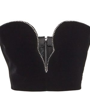 Saint Laurent Crystal-embellished Velvet Bustier - Black