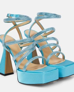 Mach & Mach Sydney Embellished Satin Platform Sandals - Blue