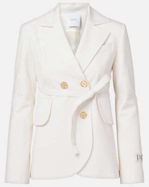 Patou Double-Breasted Belted Wool-Blend Blazer - White