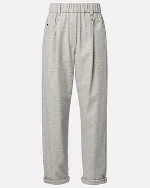 Brunello Cucinelli Cropped Wool And Cashmere Straight Trousers - Grey