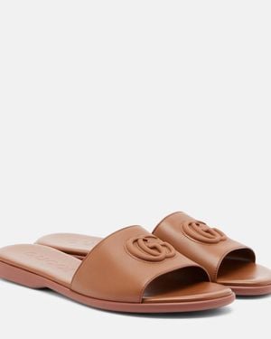 Gucci Pantoletten Double G Aus Leder - Braun