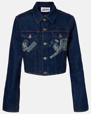 Jean Paul Gaultier Cropped Denim Jacket - Blue