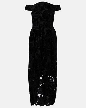 Erdem Off-The-Shoulder Embroidered Velvet And Tulle Midi Dress - Black