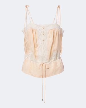 Chloé Top De Saten De Seda Con Encaje - Blanco