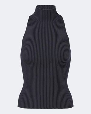 Alaïa Ribbed-Knit Wool-Blend Turtleneck Top - Blue