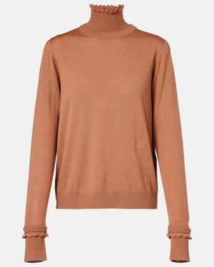 Chloé Ruffled Wool Turtleneck Sweater - Brown