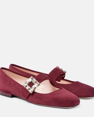 Roger Vivier Tres Vivier Babies Suede Mary Jane Flats - Red