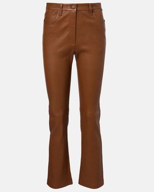 JOSEPH Cropped Leather Bootcut Trousers - Brown