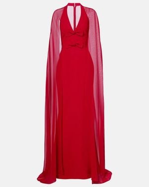 Elie Saab Bow-Detail Caped Silk-Blend Gown - Red