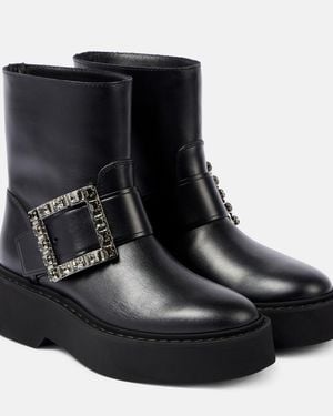 Roger Vivier Viv' Rangers Leather Combat Boots - Black