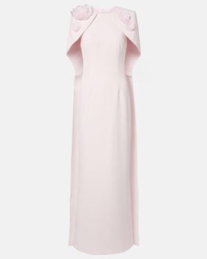 Safiyaa Lennox Floral-Applique Caped Crepe Gown - Pink