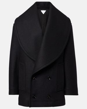 Bottega Veneta Abrigo Cruzado De Lana - Negro
