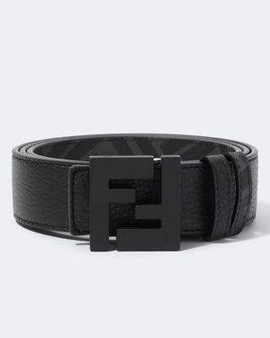Fendi Ff Zucca Reversible Leather Belt - Black