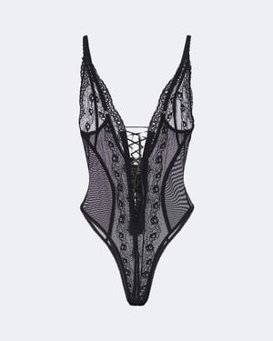 Blumarine Sheer Lace Bodysuit - Grey