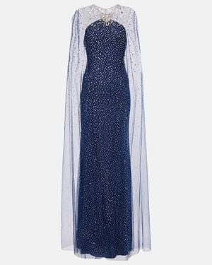 Jenny Packham Embellished Caped Mabel Gown - Blue