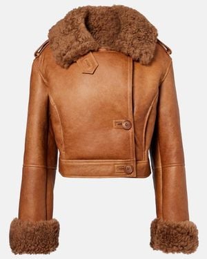 Chloé Cropped Shearling-Trimmed Leather Jacket - Brown