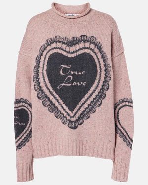 Acne Studios Jersey De Punto Grueso Con Corazón Estampado - Rosa
