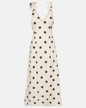 Zimmermann Polka-Dot Bow-Detail Linen Midi Dress - White