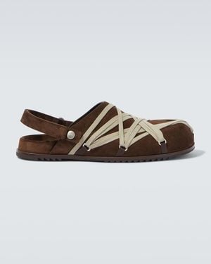 Rick Owens Megalace Suede Mules - Brown