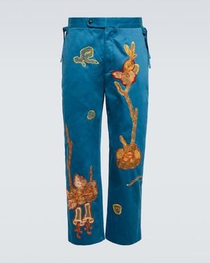 Bode Bell Flower Cotton Trousers - Blue