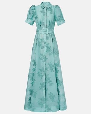 Rebecca Vallance Benette Belted Brocade Shirt Dress - Blue