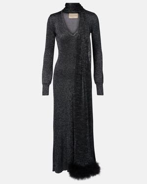 Valentino Feather-Trimmed Lame Maxi Dress - Black