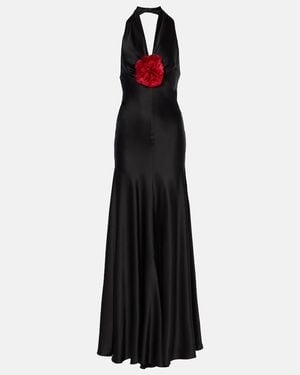 Rodarte Floral-Applique Silk Satin Maxi Dress - Black