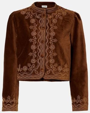 RIXO London Denver Embroidered Cotton Velvet Jacket - Brown