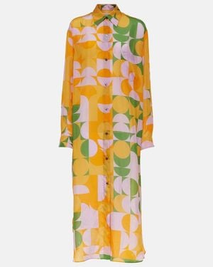 Dries Van Noten Printed Silk Pongee Shirt Dress - Yellow