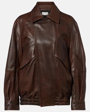 Nour Hammour Rafe Leather Bomber Jacket - Brown