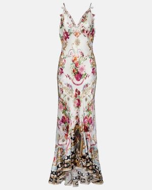 CAMILLA Floral Silk Satin Maxi Dress - White