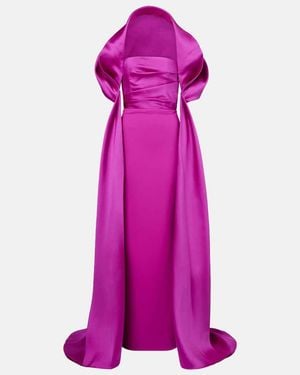 Solace London Vera Caped Satin Gown - Purple