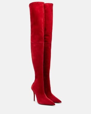 Christian Louboutin Miss Z 100 Suede Over-The-Knee Boots - Red