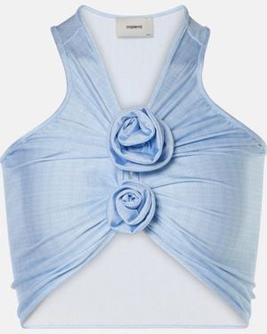 Coperni Floral-Applique Crop Top - Blue