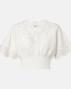 Jonathan Simkhai Broderie Anglaise Linen-Blend Crop Top - White