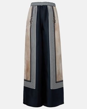 Max Mara Printed Silk Twill Palazzo Trousers - Blue
